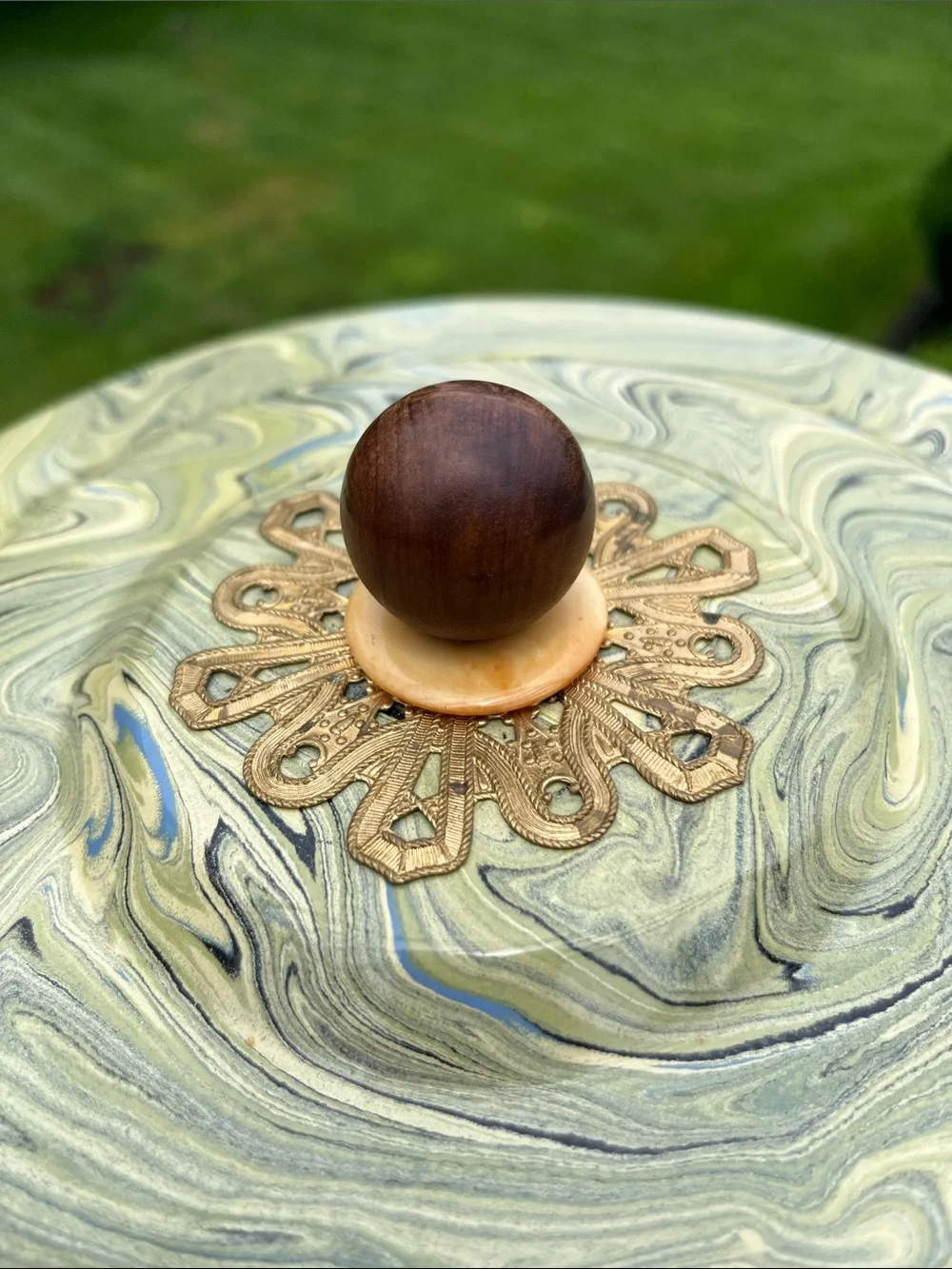 Mackenzie Childs Enamel Dome Cake Carrier Lid Vintage Marbled Paint Splatter